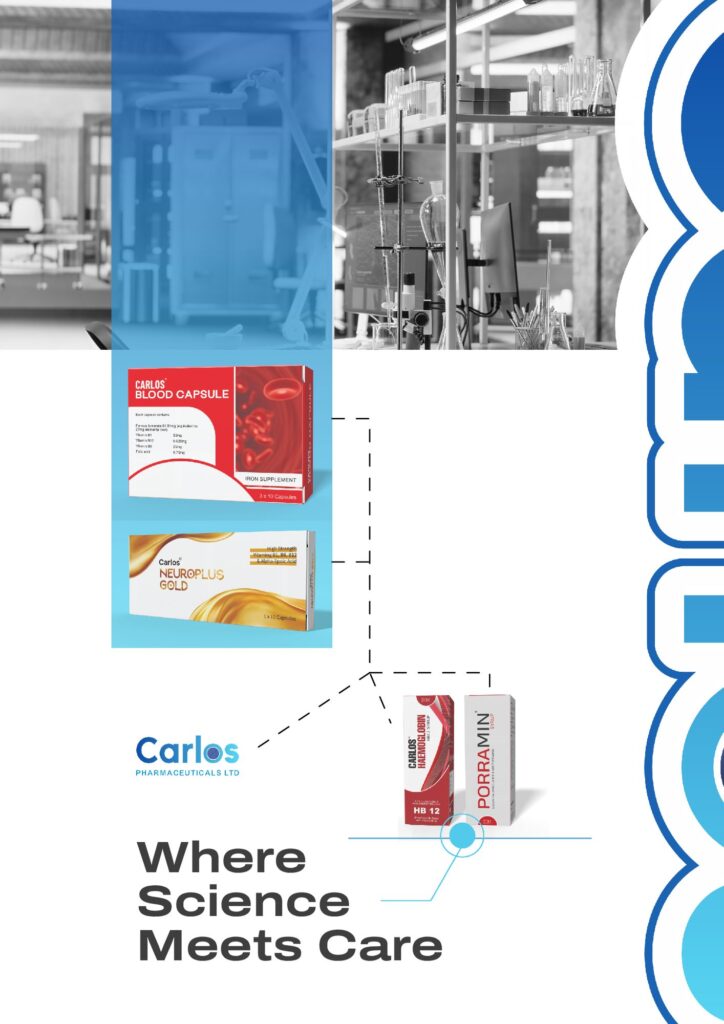 Carlos product brochure cover: 'Where Science Meets Care'