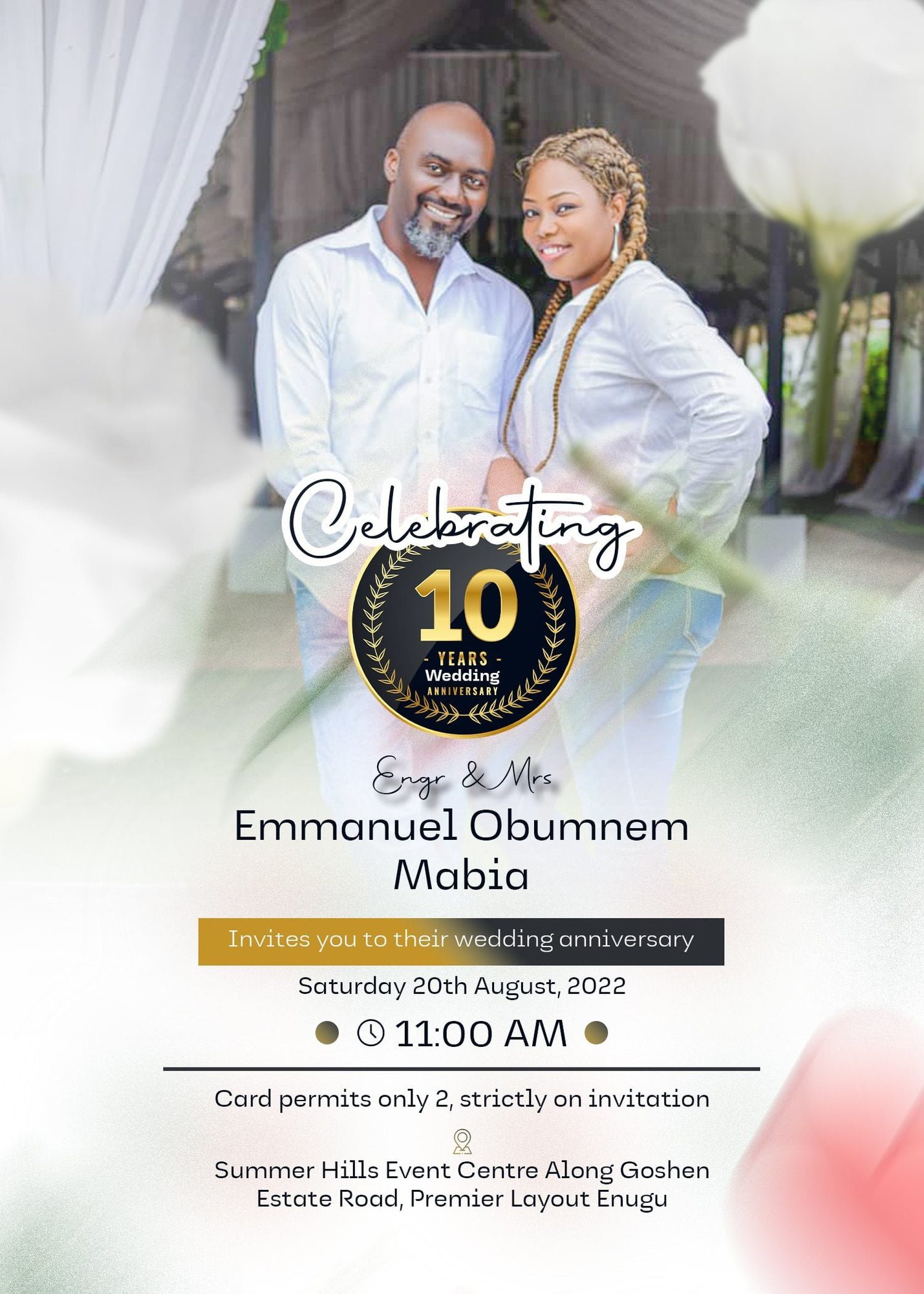 Tenth wedding anniversary invitation