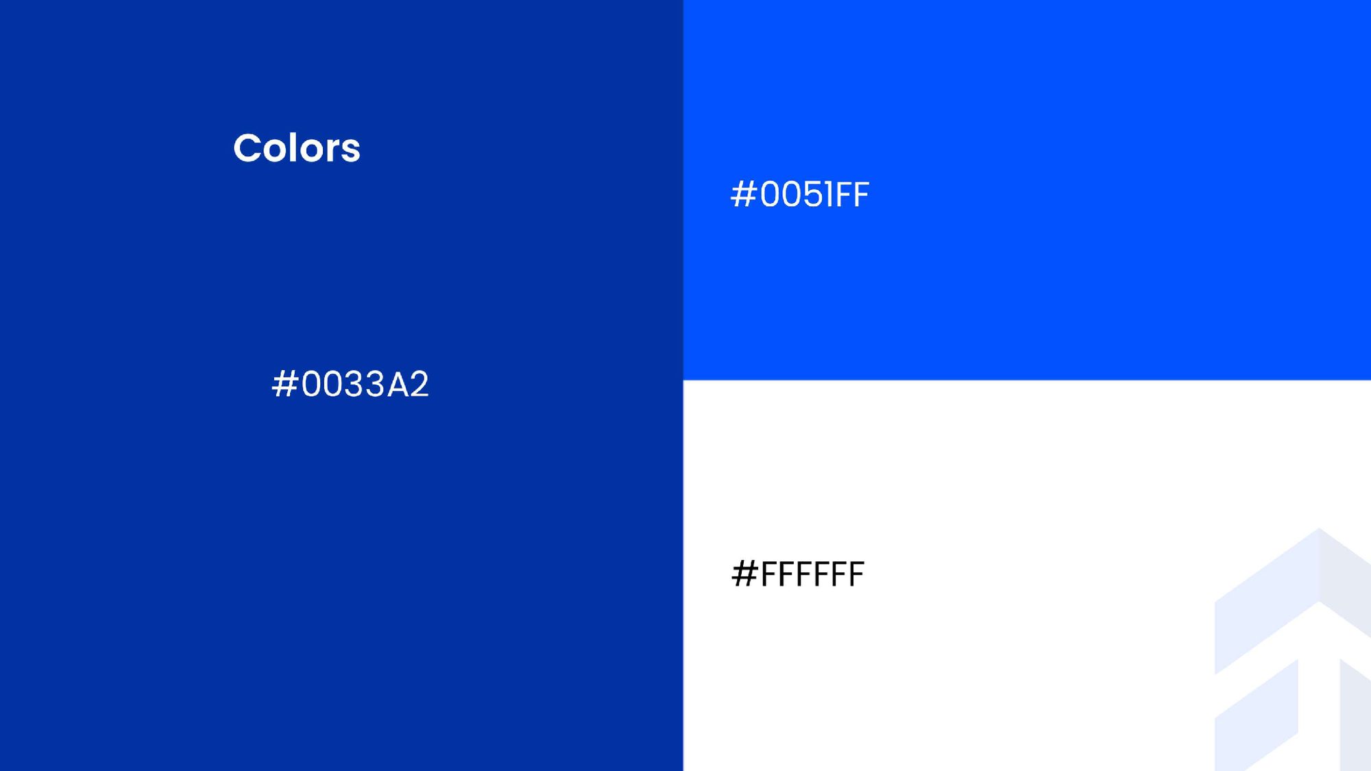 Colour palette: royal blue #0051FF, deep blue #0033A2 and white