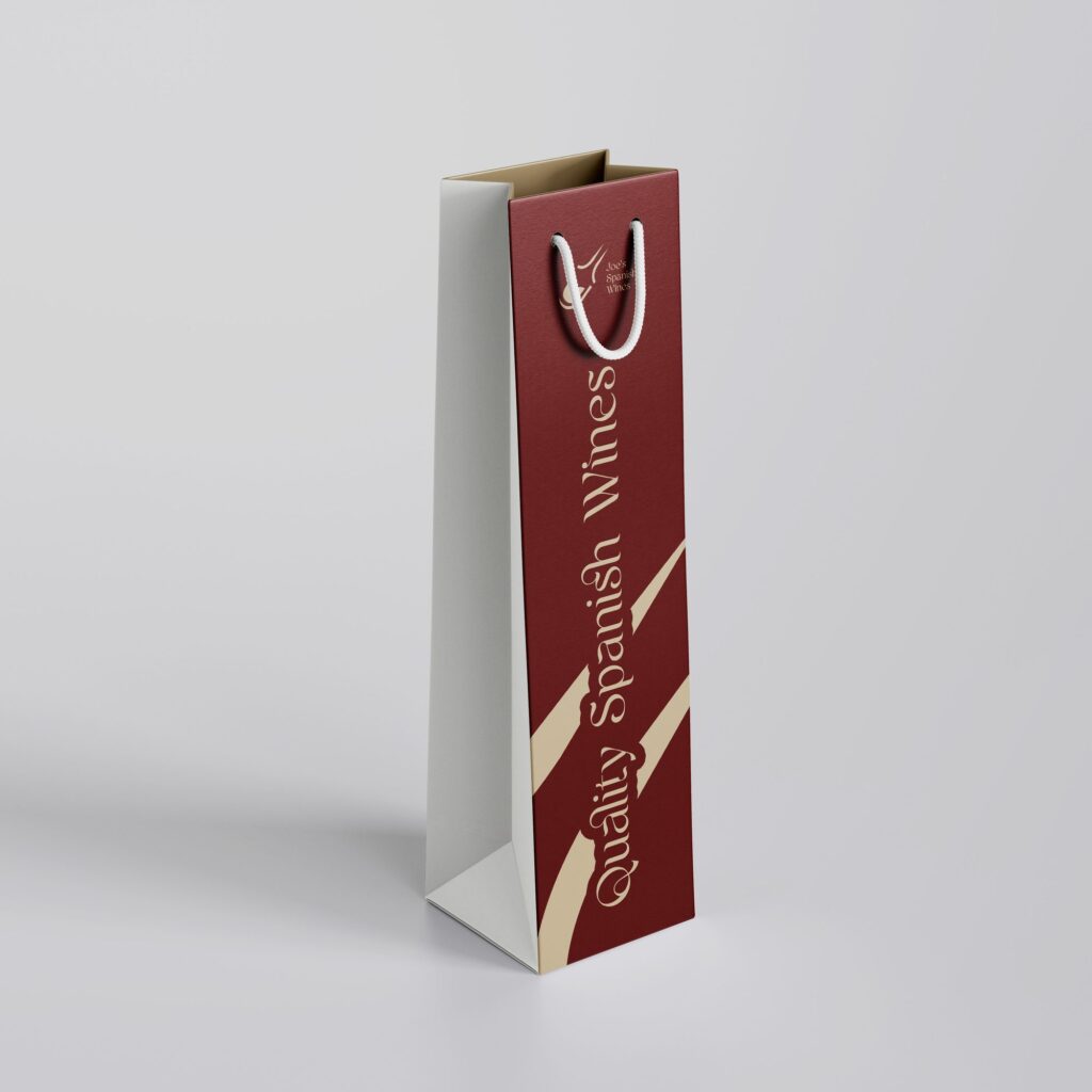 Tall maroon and cream branded wine gift bag