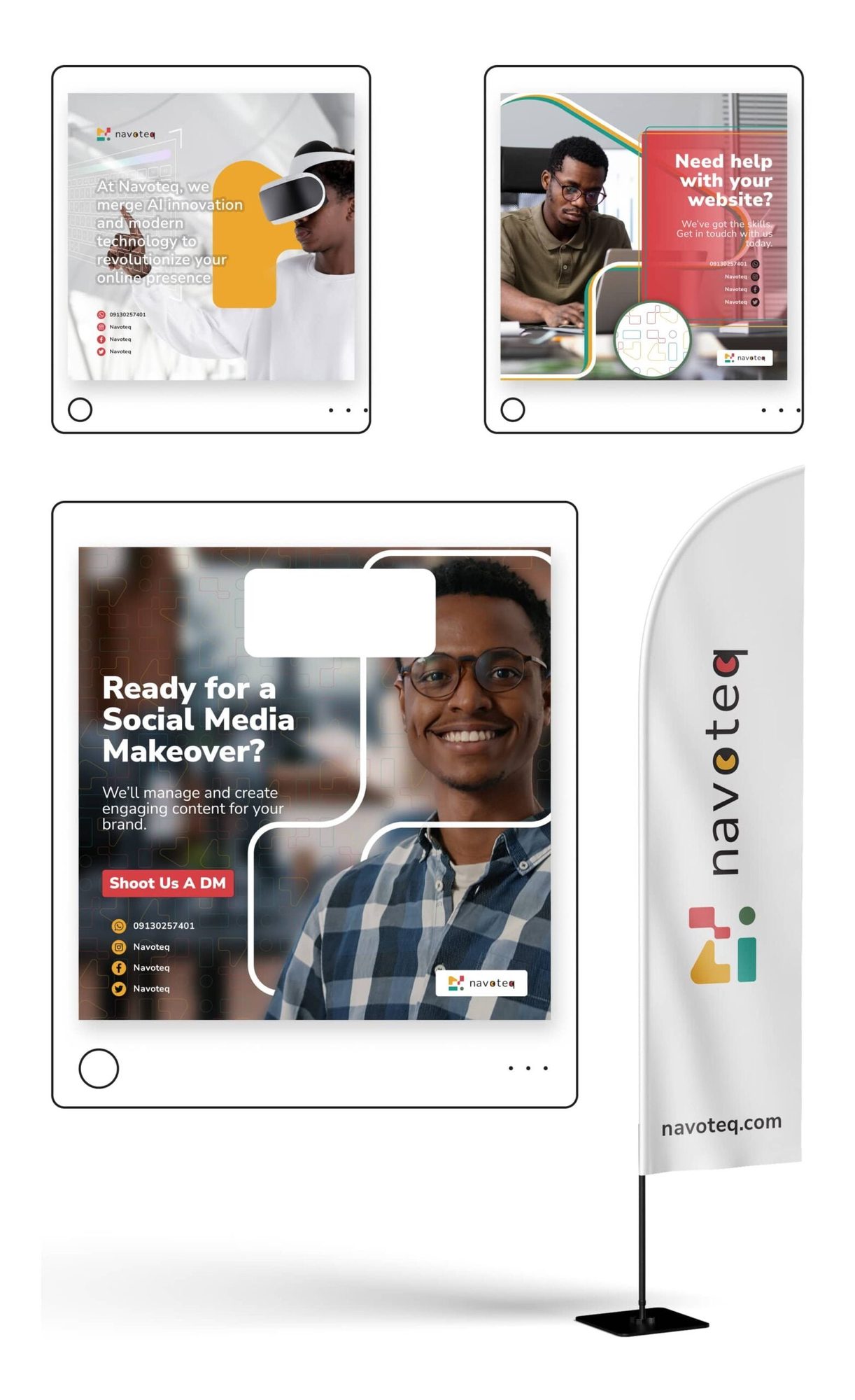 Social posts and flag banner