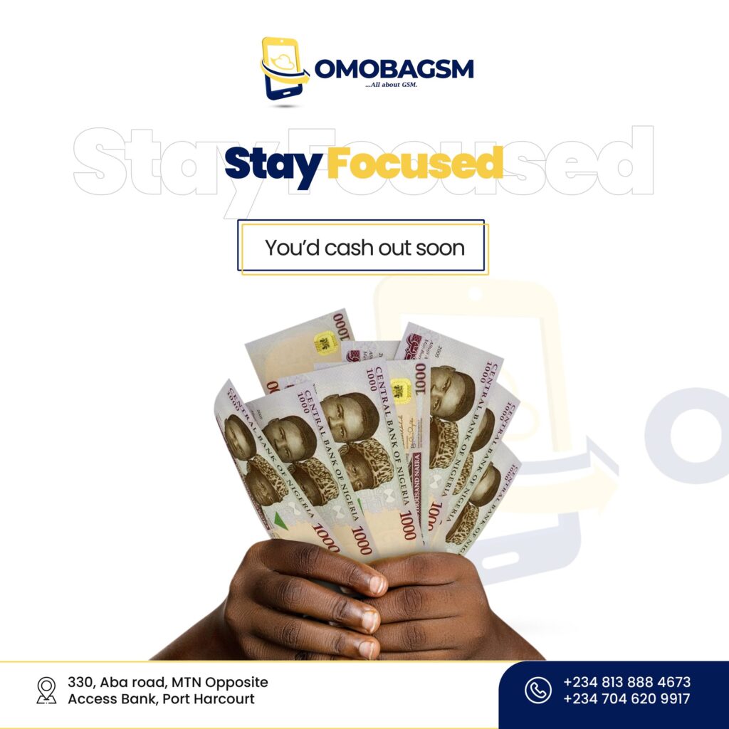 Stay Focused post with a hand holding naira notes