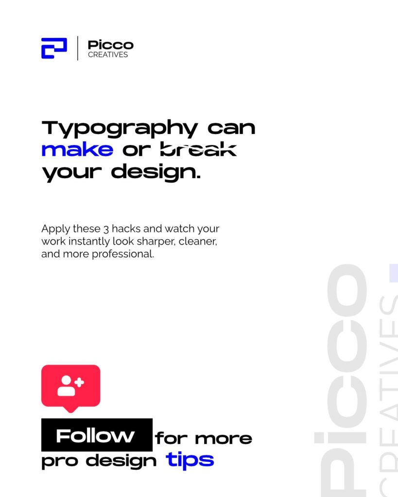 Carousel closing slide: 'Typography can make or break your design' with a follow call to action