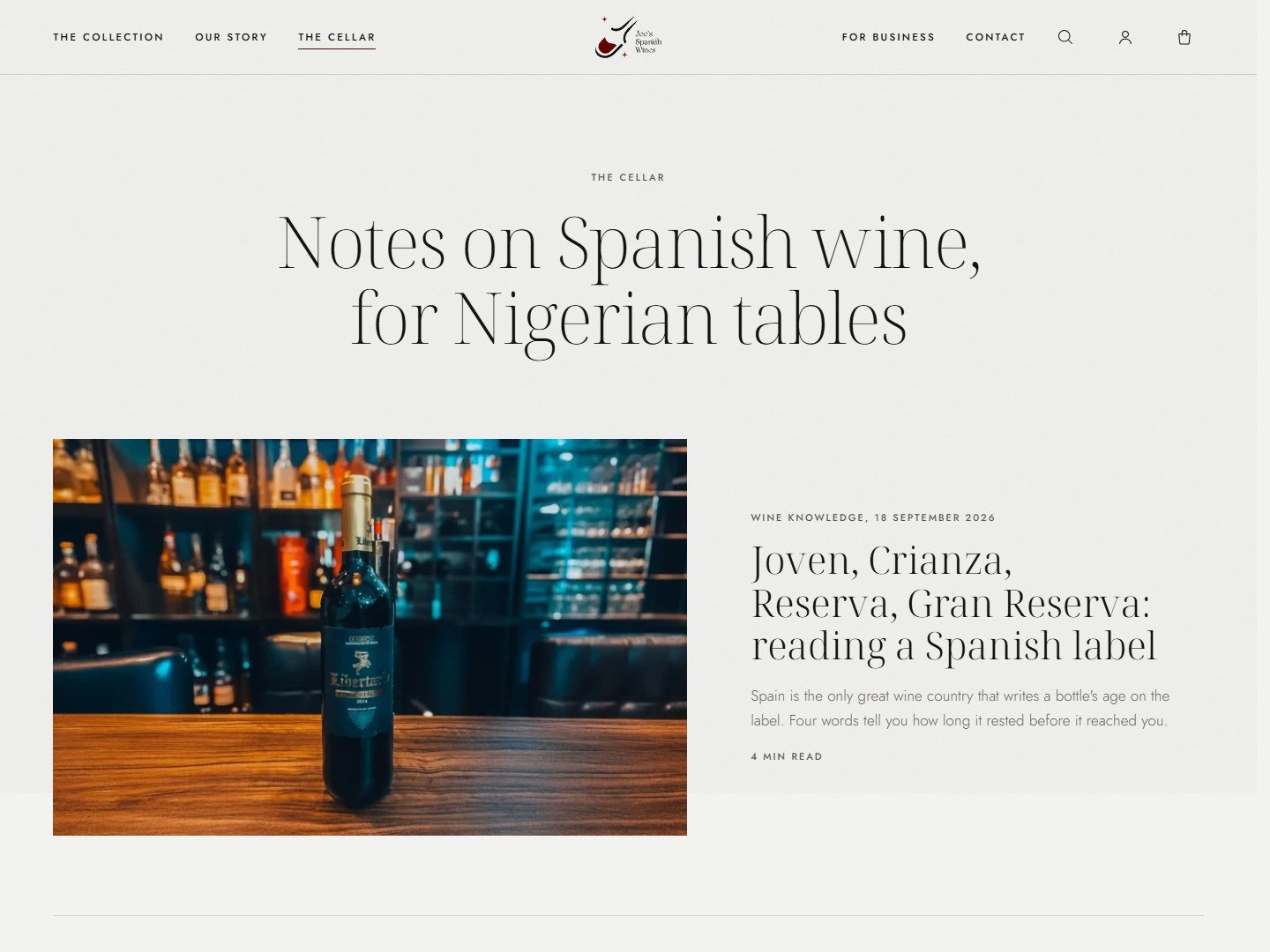 The Cellar, the shop’s journal: notes on Spanish wine for Nigerian tables
