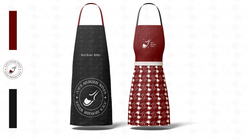 Black and red aprons with the emblem and the pour pattern